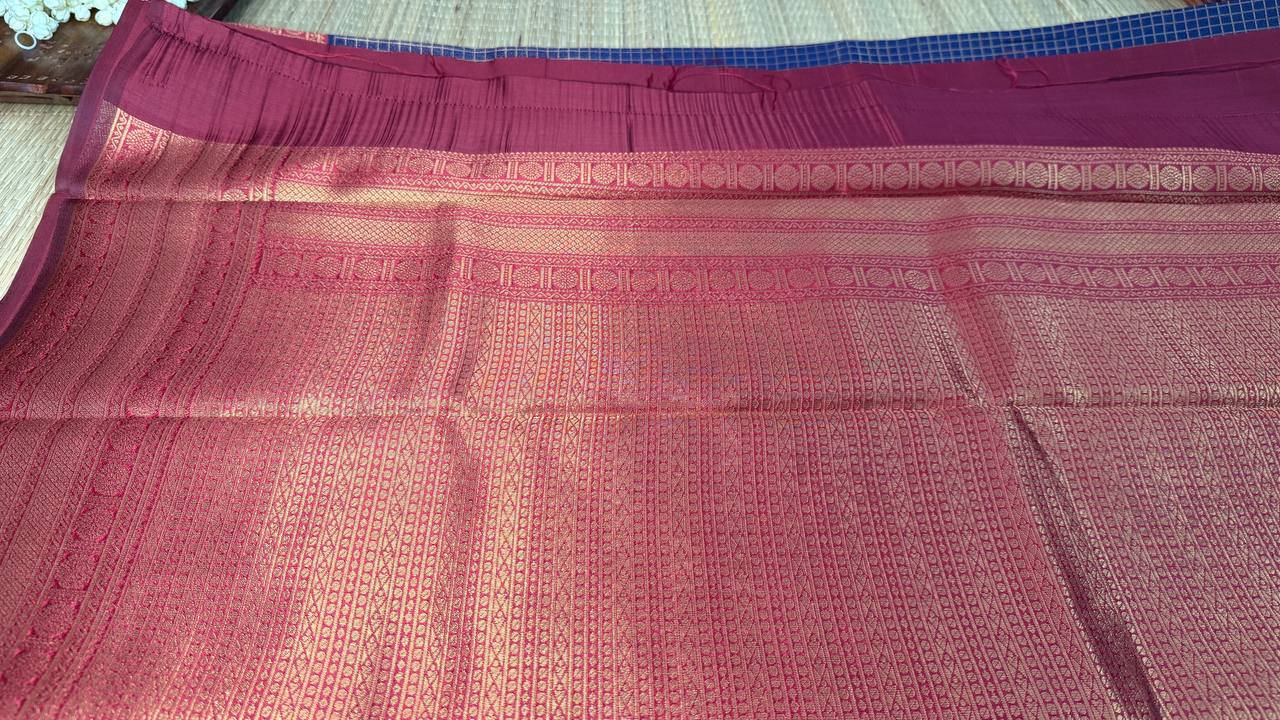 Navy Blue Semi-Silk Saree with Red Golden Zari Border