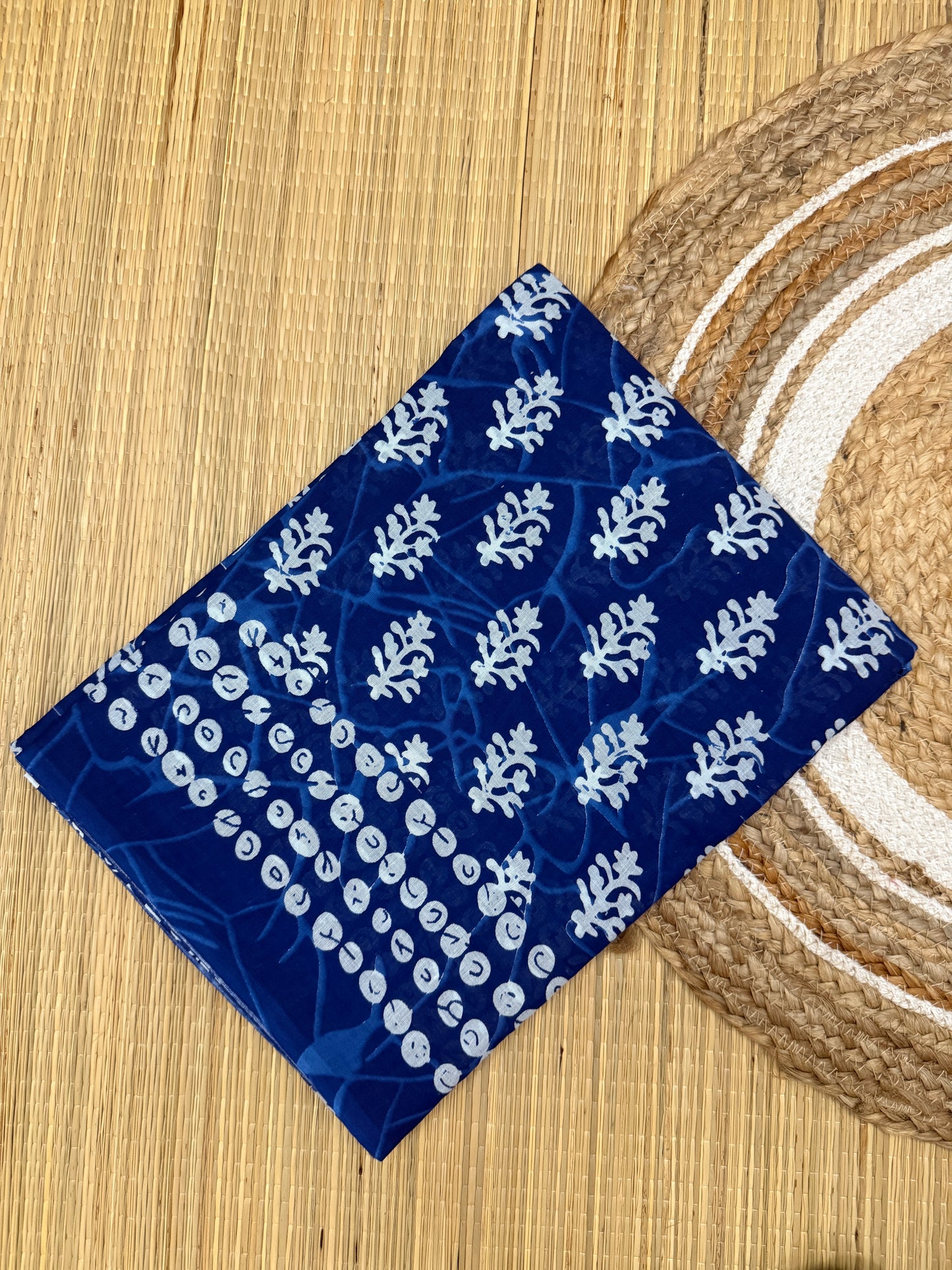Pure Mul Cotton Hand Block Printed Navy Blue Saree with Buti Design