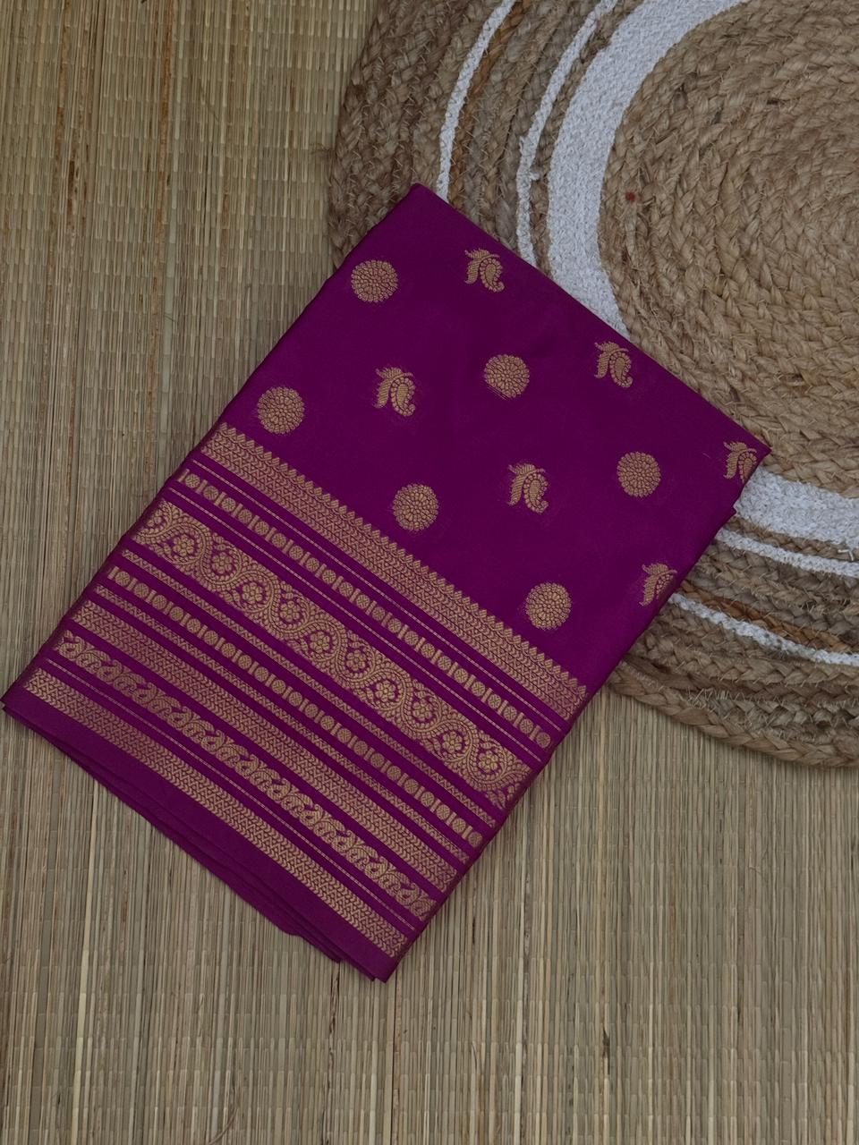 Magenta Kanjivaram Silk Saree with Gold Zari Buti and Paisley Border SS20