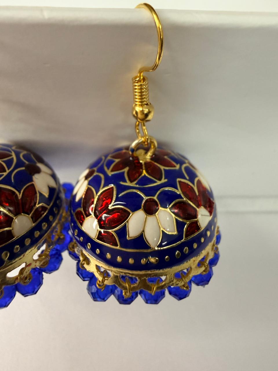 Blue Meenakari Jhumka Earrings with Floral Design