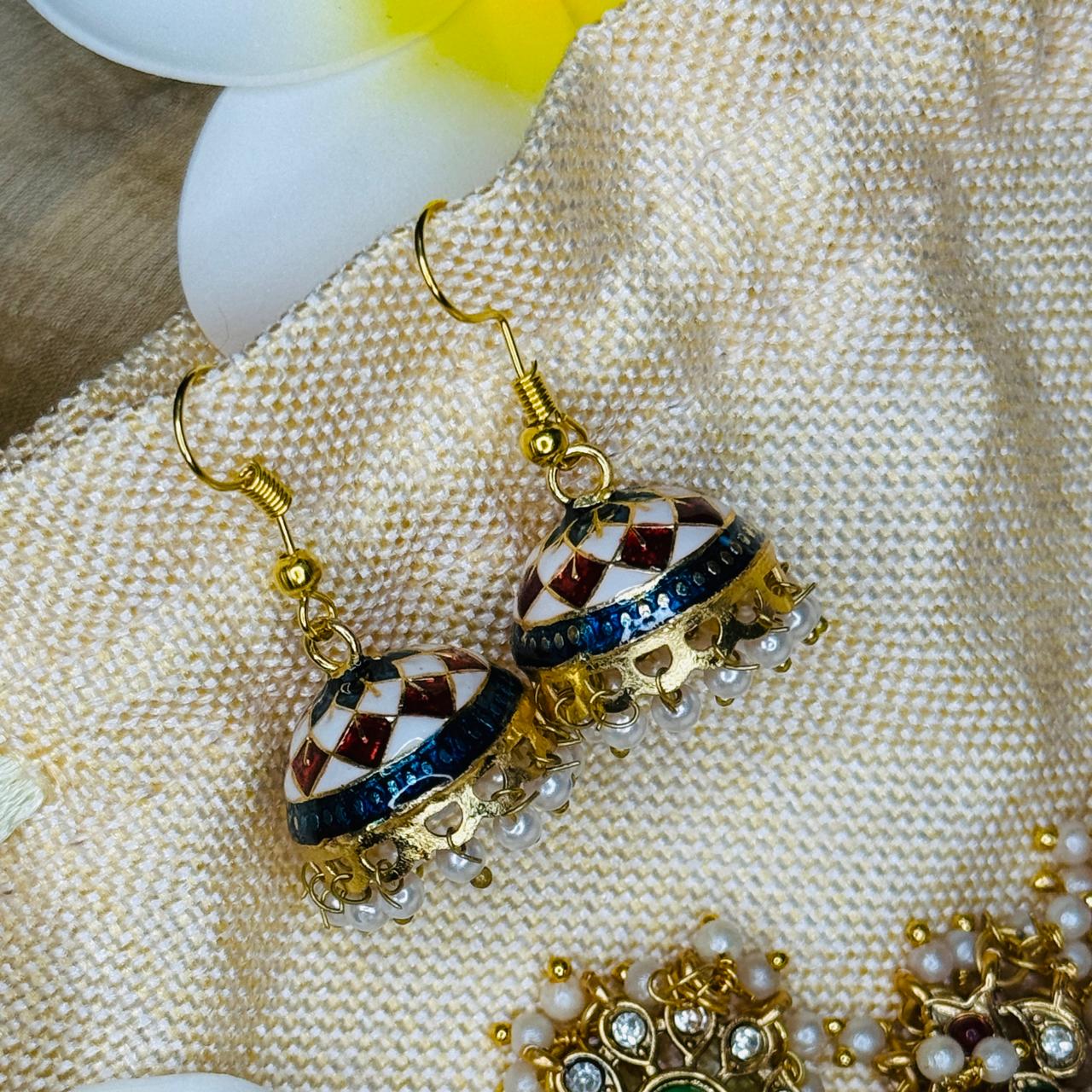 Traditional Meenakari Jhumka Earrings with Pearl Drops
