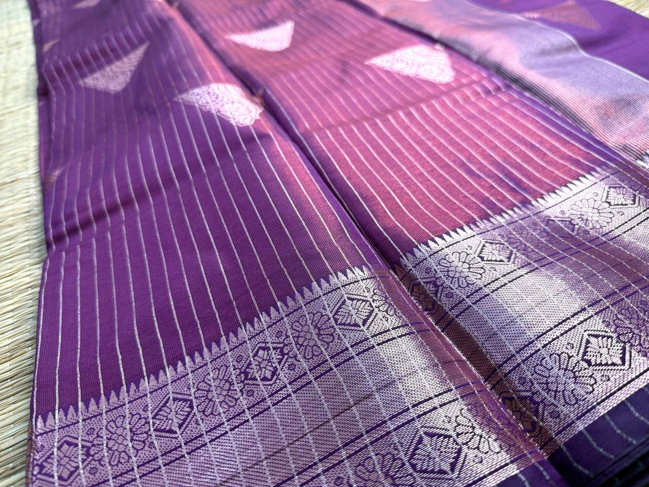 Purple Semi-Silk Saree with Silver Zari