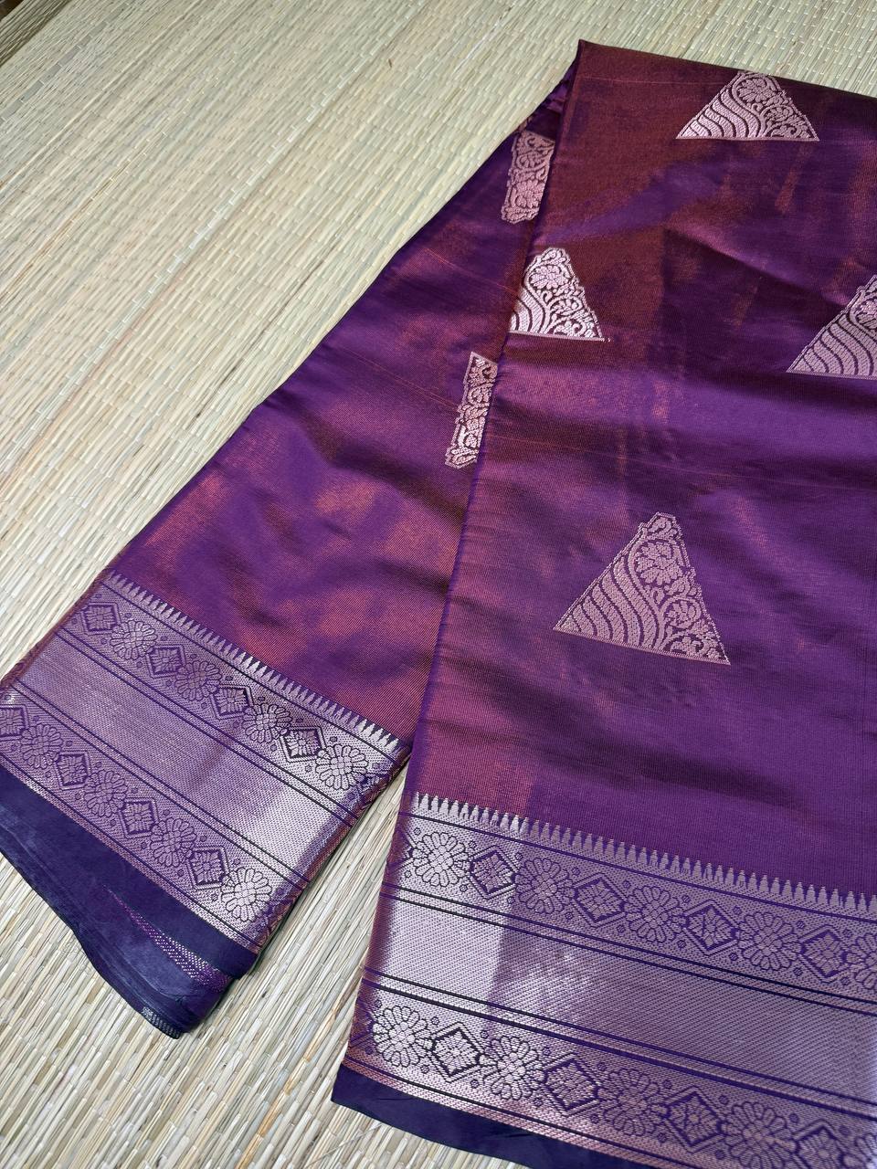 Purple Semi-Silk Saree with Silver Zari