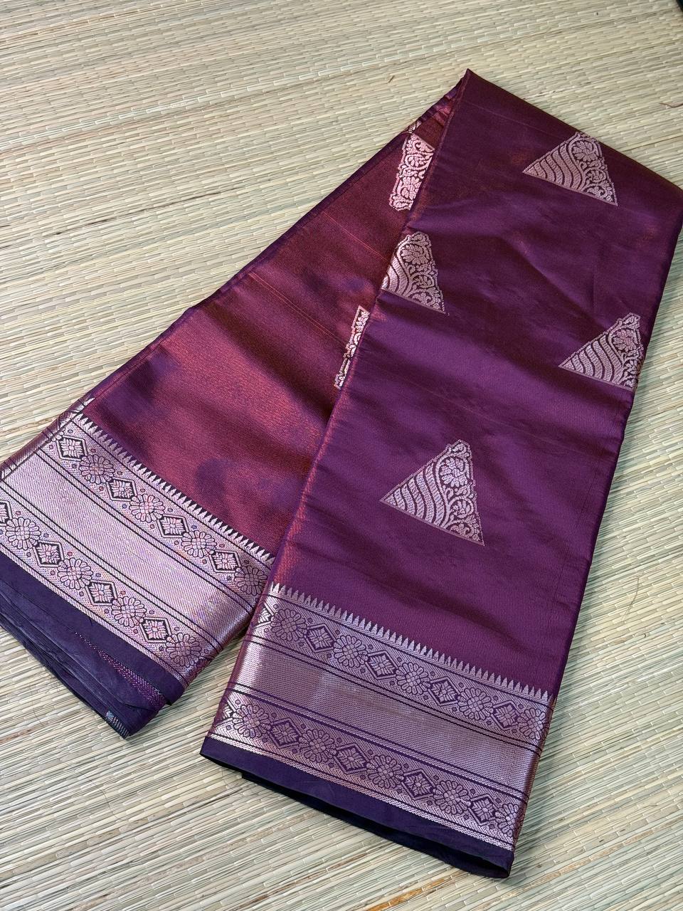 Purple Semi-Silk Saree with Silver Zari