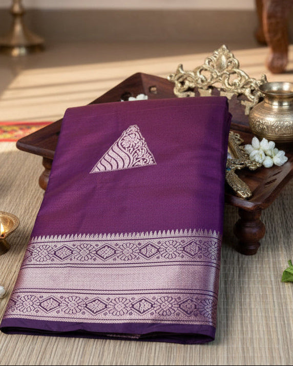 Purple Semi-Silk Saree with Silver Zari