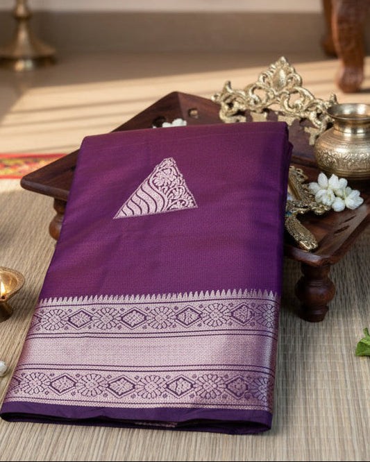 Purple Semi-Silk Saree with Silver Zari