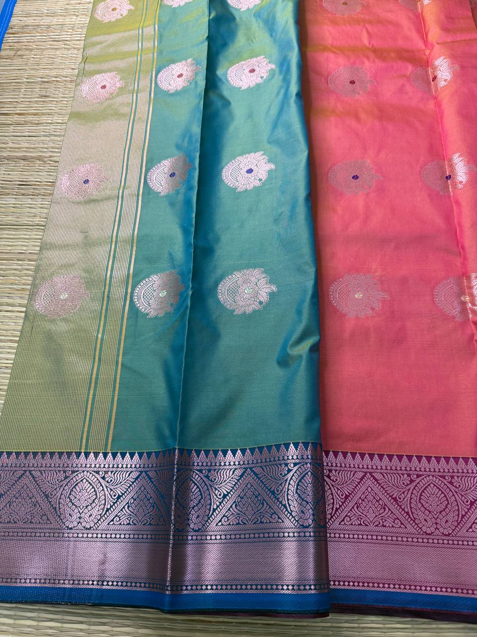 Pink Semi-Silk Saree with Silver Zari Motifs