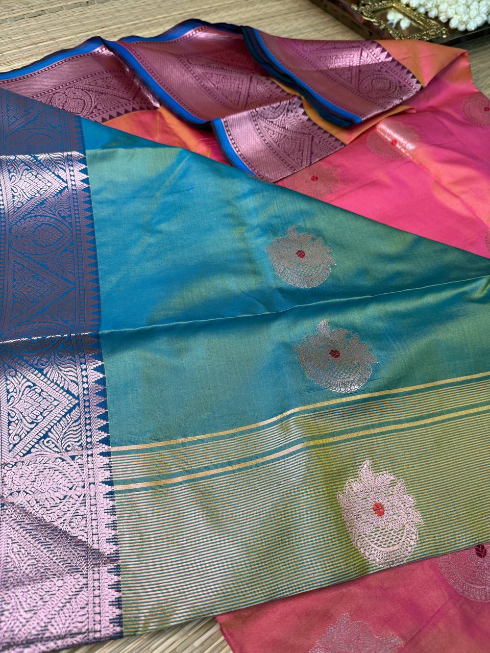 Pink Semi-Silk Saree with Silver Zari Motifs