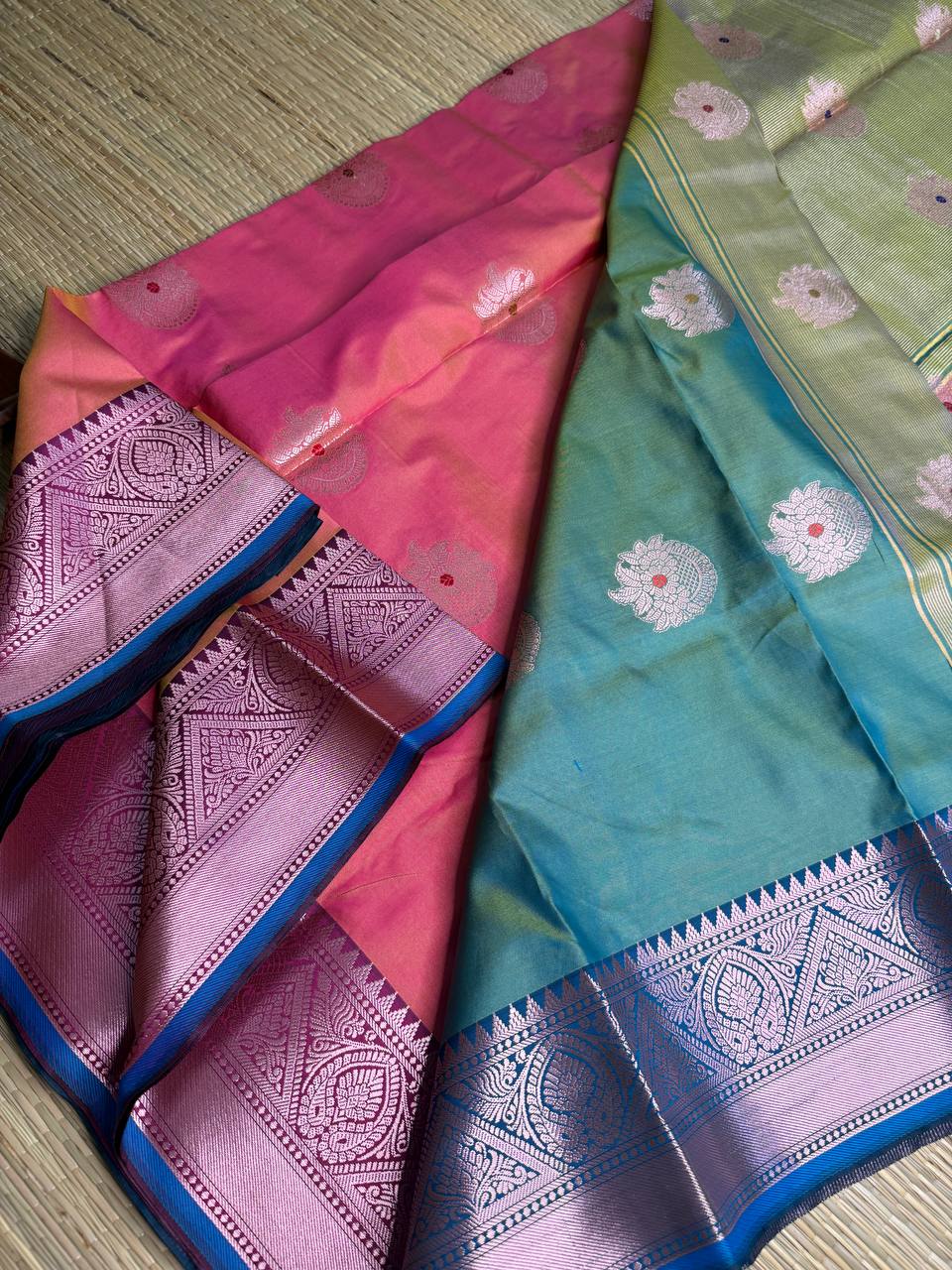 Pink Semi-Silk Saree with Silver Zari Motifs