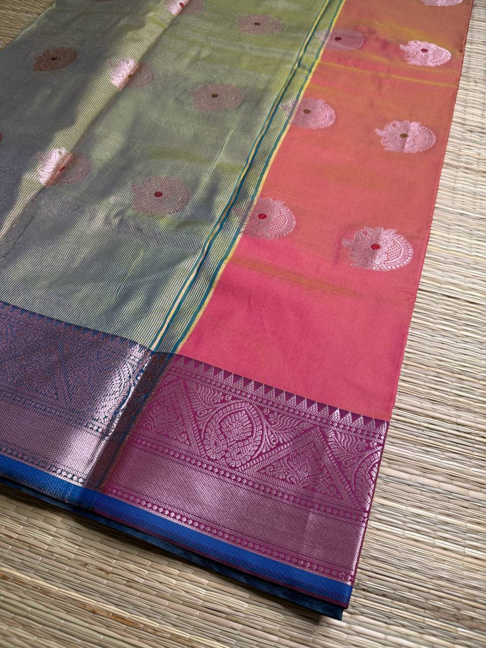 Pink Semi-Silk Saree with Silver Zari Motifs