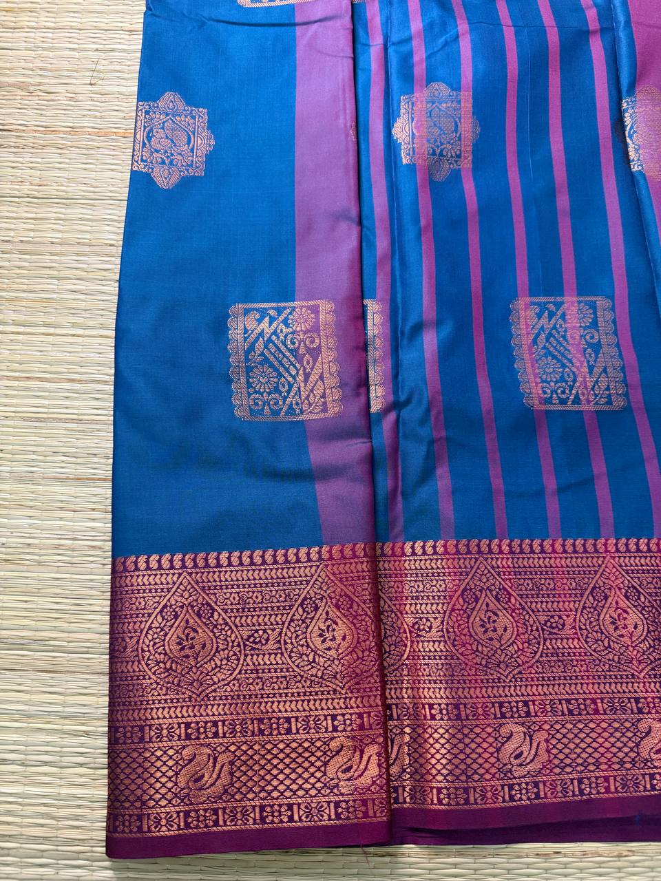 Royal Blue Semi-Silk Saree with copper Zari Border