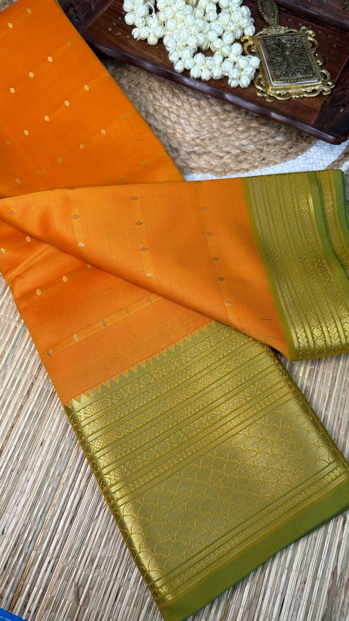 Semi Silk Yellow Saree with Golden Zari Border and Buti Motifs