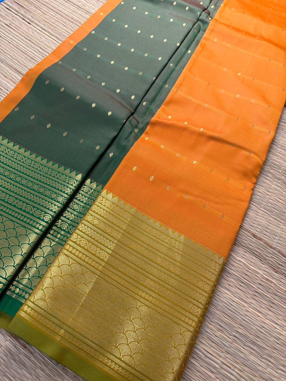 Semi Silk Yellow Saree with Golden Zari Border and Buti Motifs