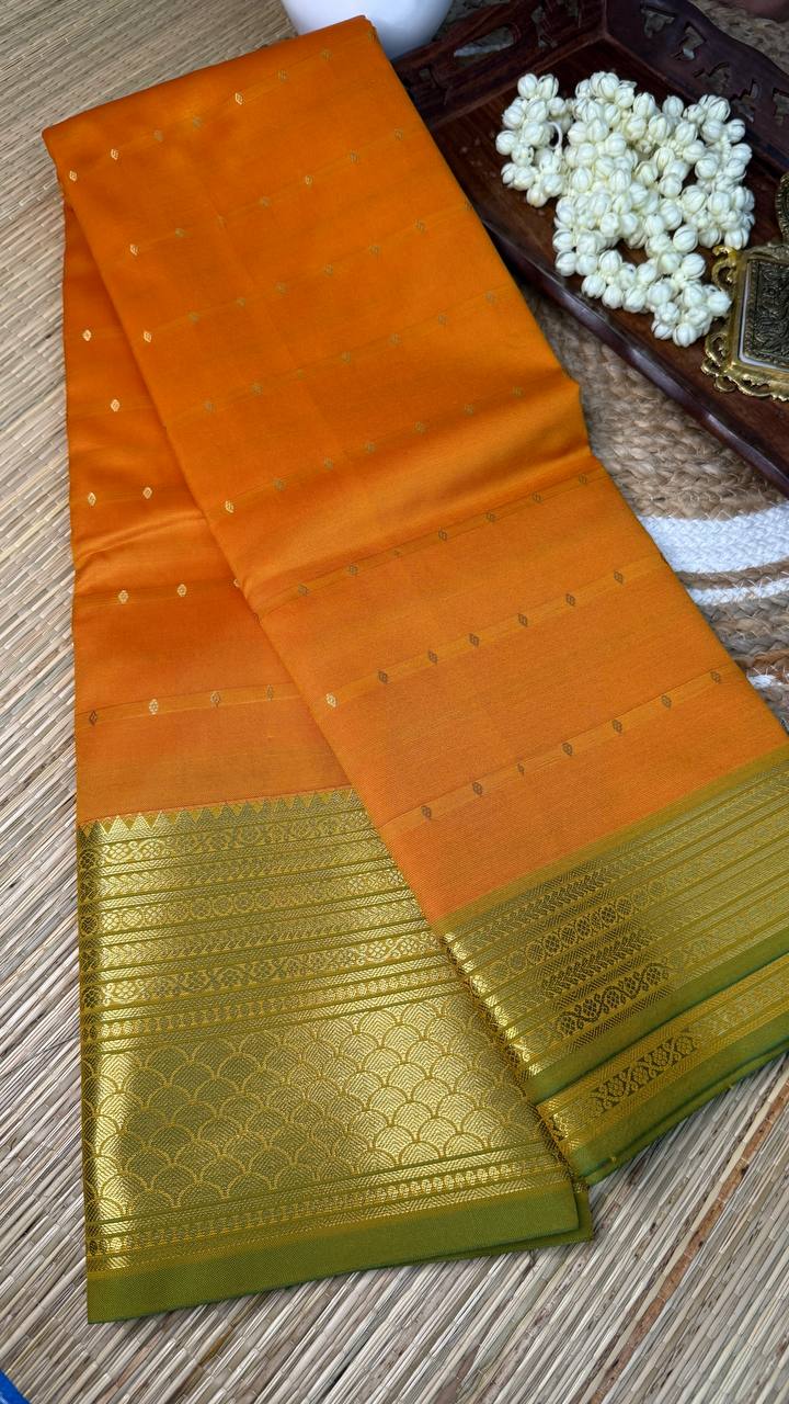 Semi Silk Yellow Saree with Golden Zari Border and Buti Motifs