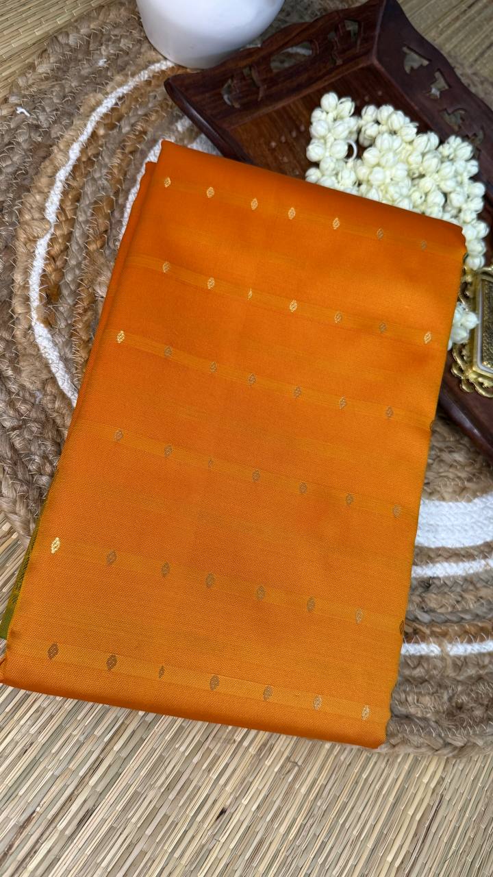 Semi Silk Yellow Saree with Golden Zari Border and Buti Motifs