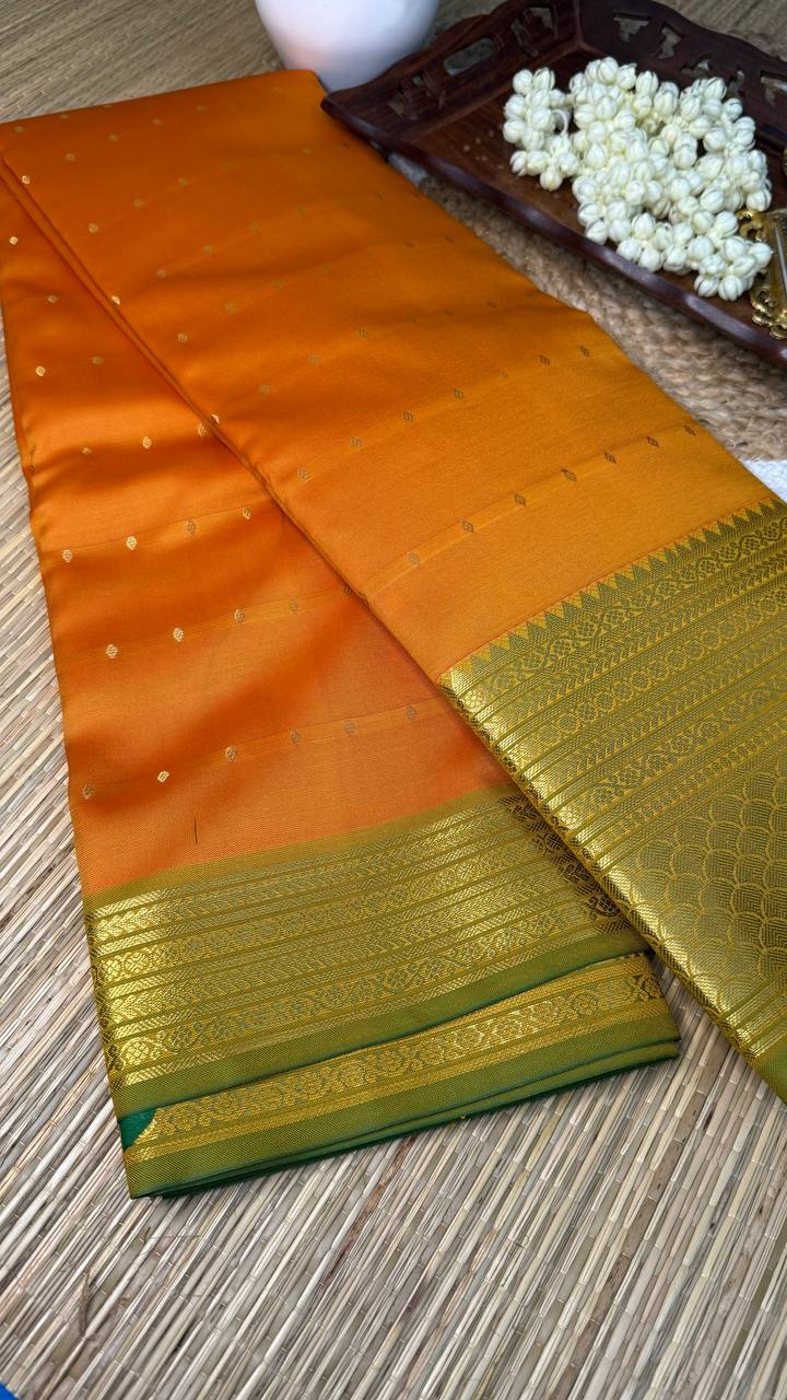 Semi Silk Yellow Saree with Golden Zari Border and Buti Motifs