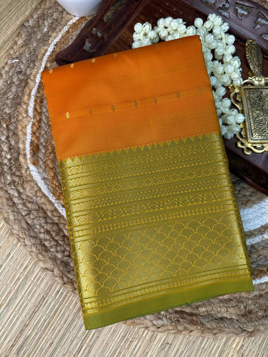 Semi Silk Yellow Saree with Golden Zari Border and Buti Motifs