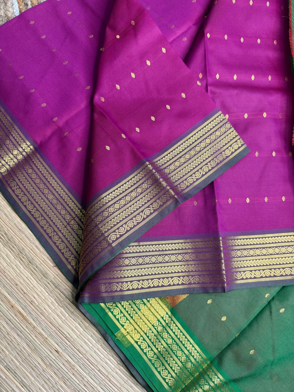 Magenta Semi-Silk Saree with Gold Zari Border