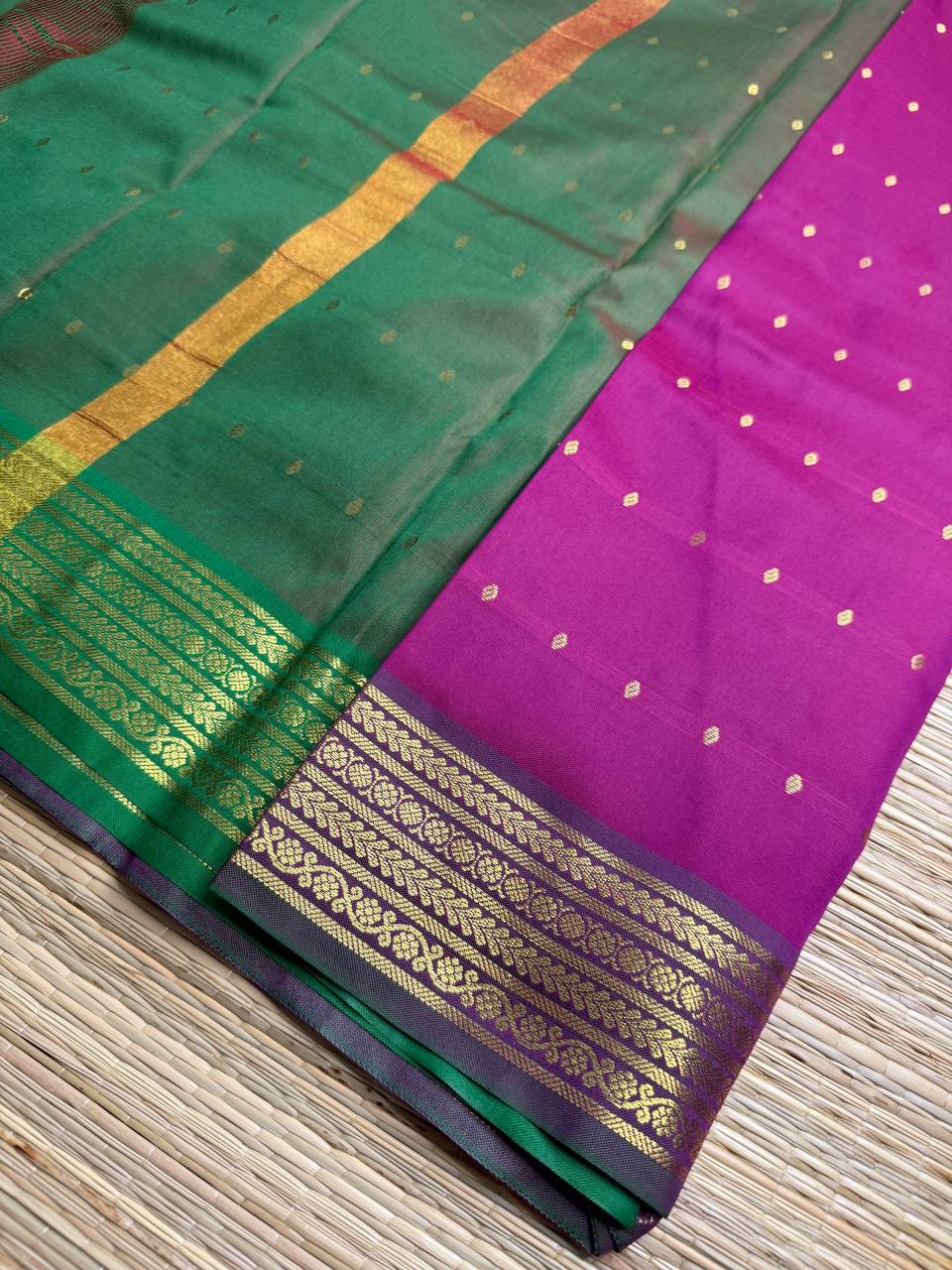Magenta Semi-Silk Saree with Gold Zari Border