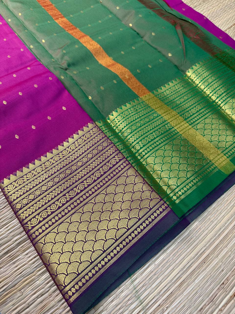 Magenta Semi-Silk Saree with Gold Zari Border