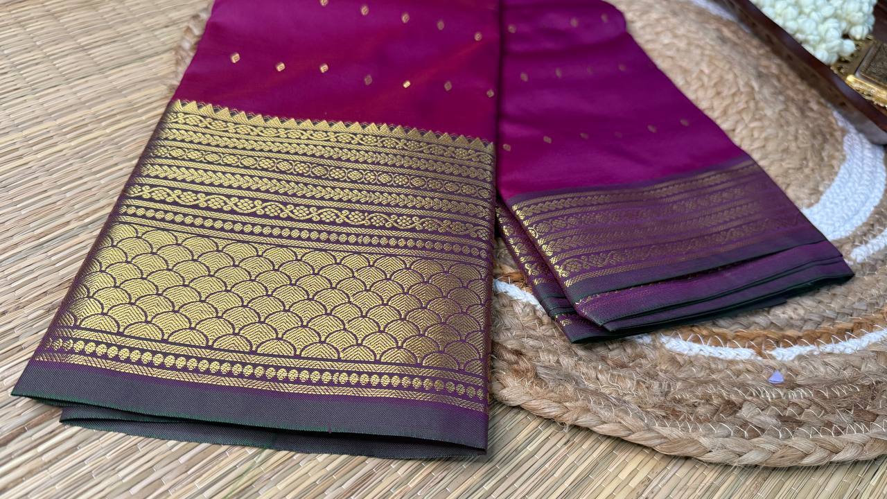 Magenta Semi-Silk Saree with Gold Zari Border