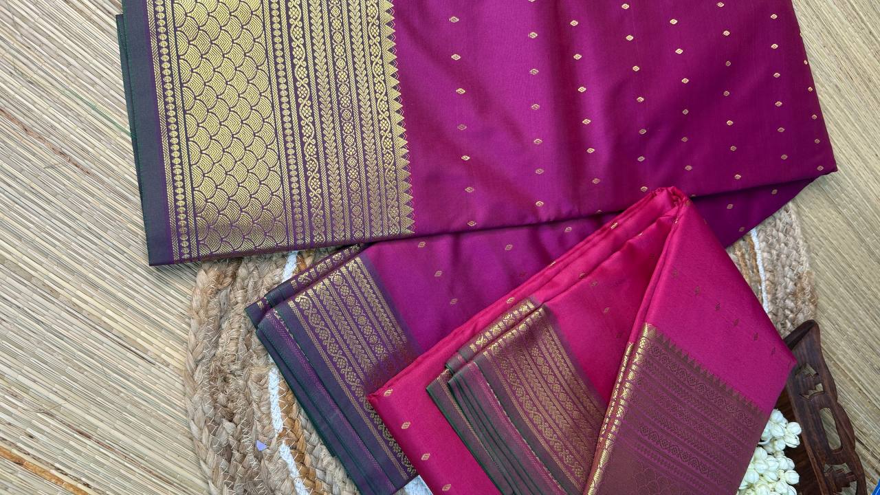 Magenta Semi-Silk Saree with Gold Zari Border
