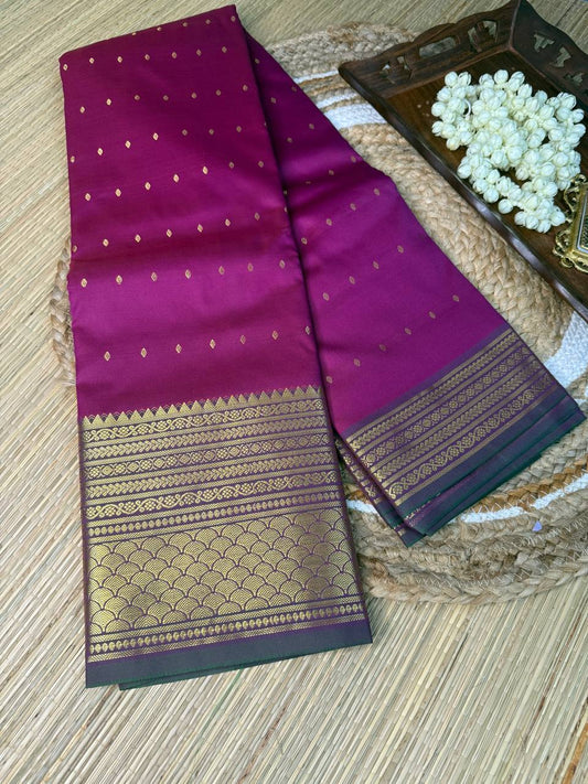 Magenta Semi-Silk Saree with Gold Zari Border