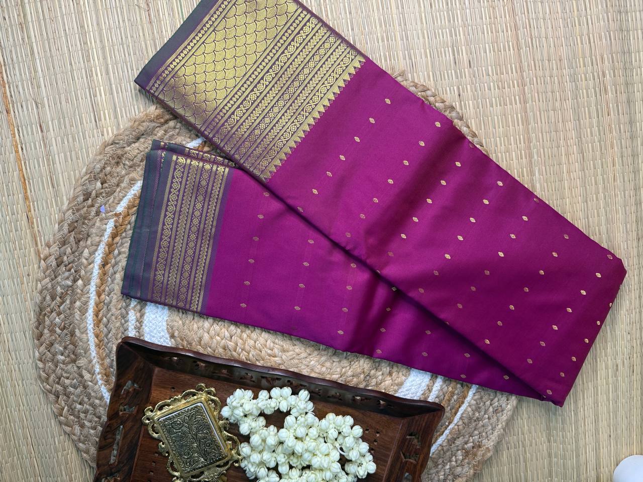 Magenta Semi-Silk Saree with Gold Zari Border