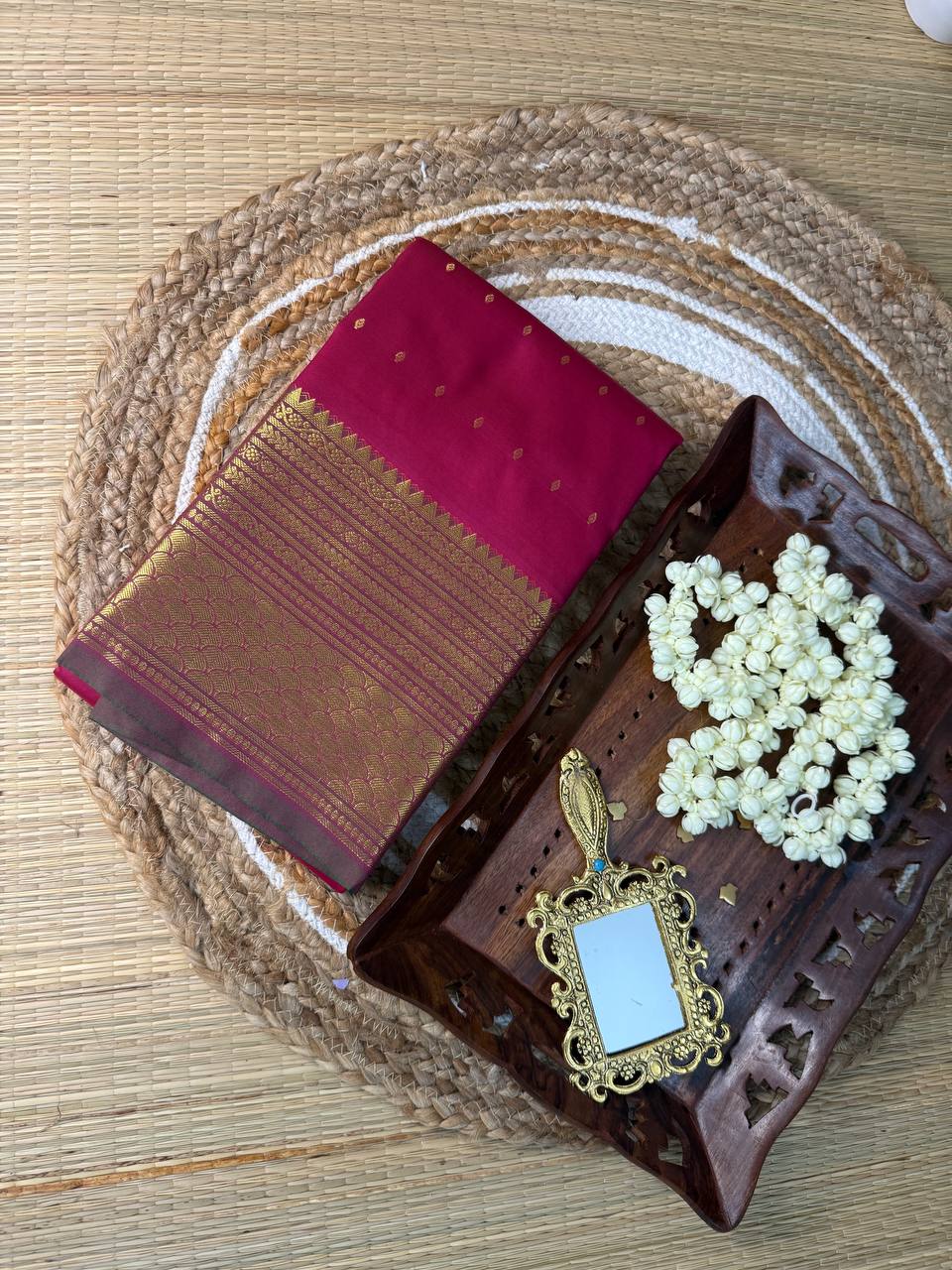 Magenta Semi-Silk Saree with Gold Zari Border