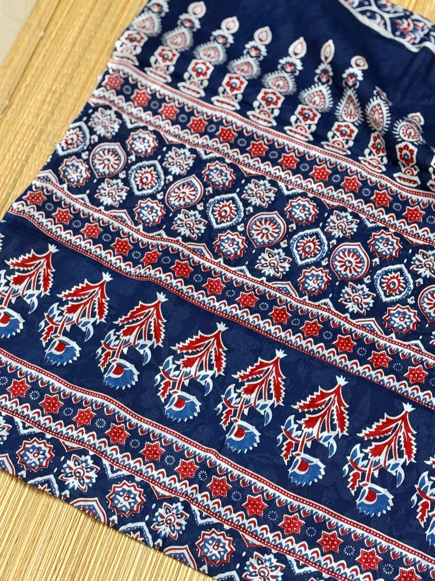 Pure Mul Cotton Hand Block Printed Indigo Saree