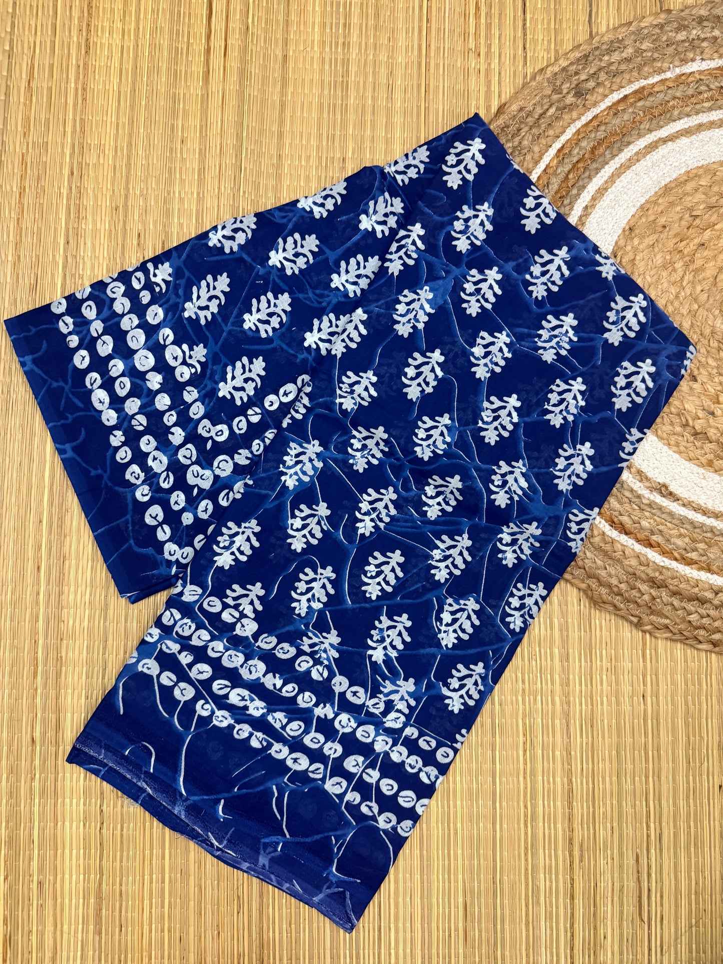 Pure Mul Cotton Hand Block Printed Navy Blue Saree with Buti Design