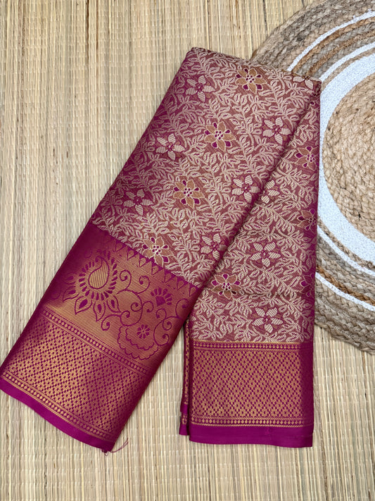 One Gram Replica Saree – Gold & Magenta with Allover Floral Zari Weave