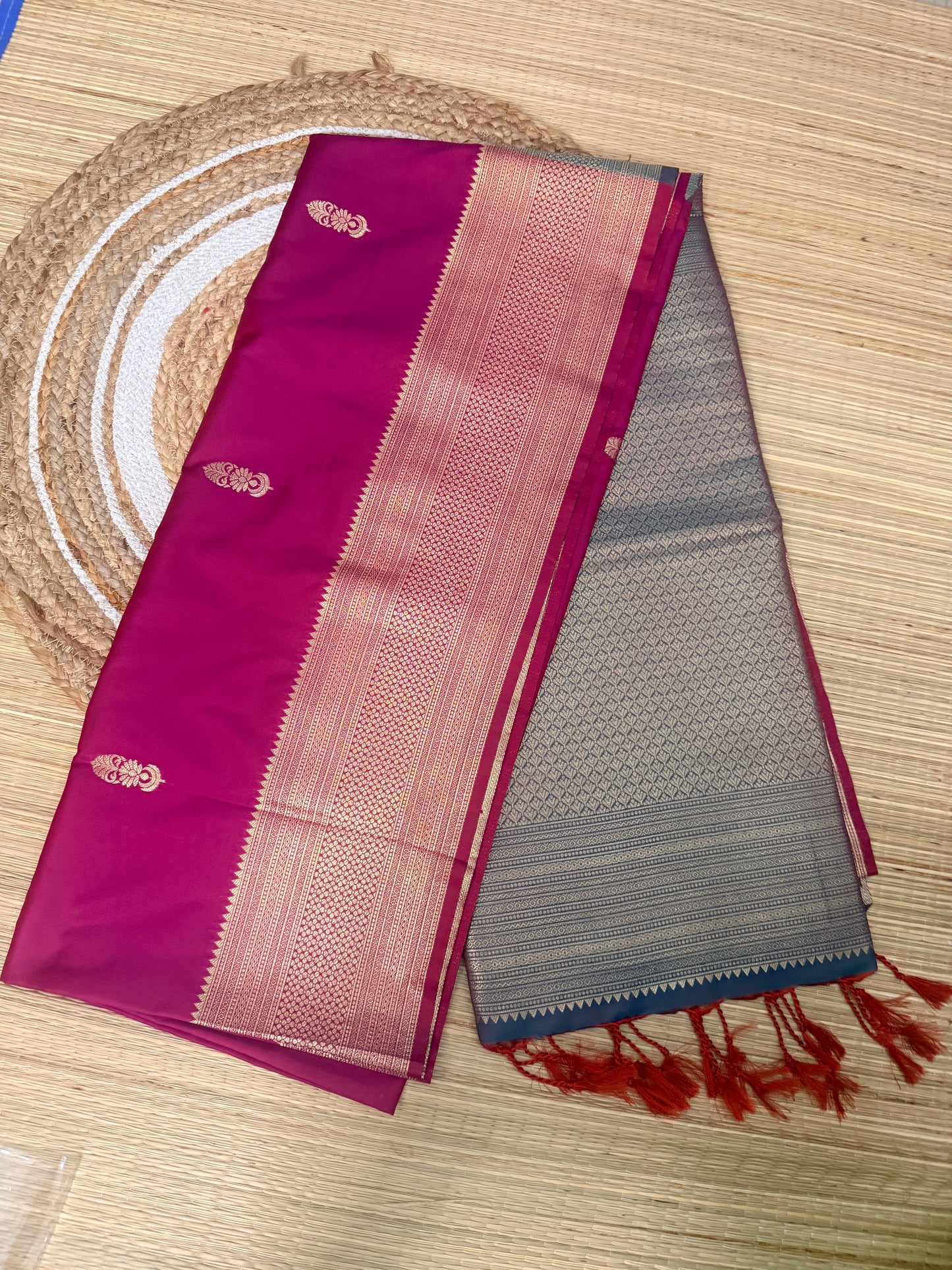 Magenta Border & All-Over Silver Zari Pallu