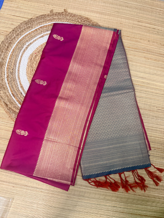 Magenta Border & All-Over Silver Zari Pallu