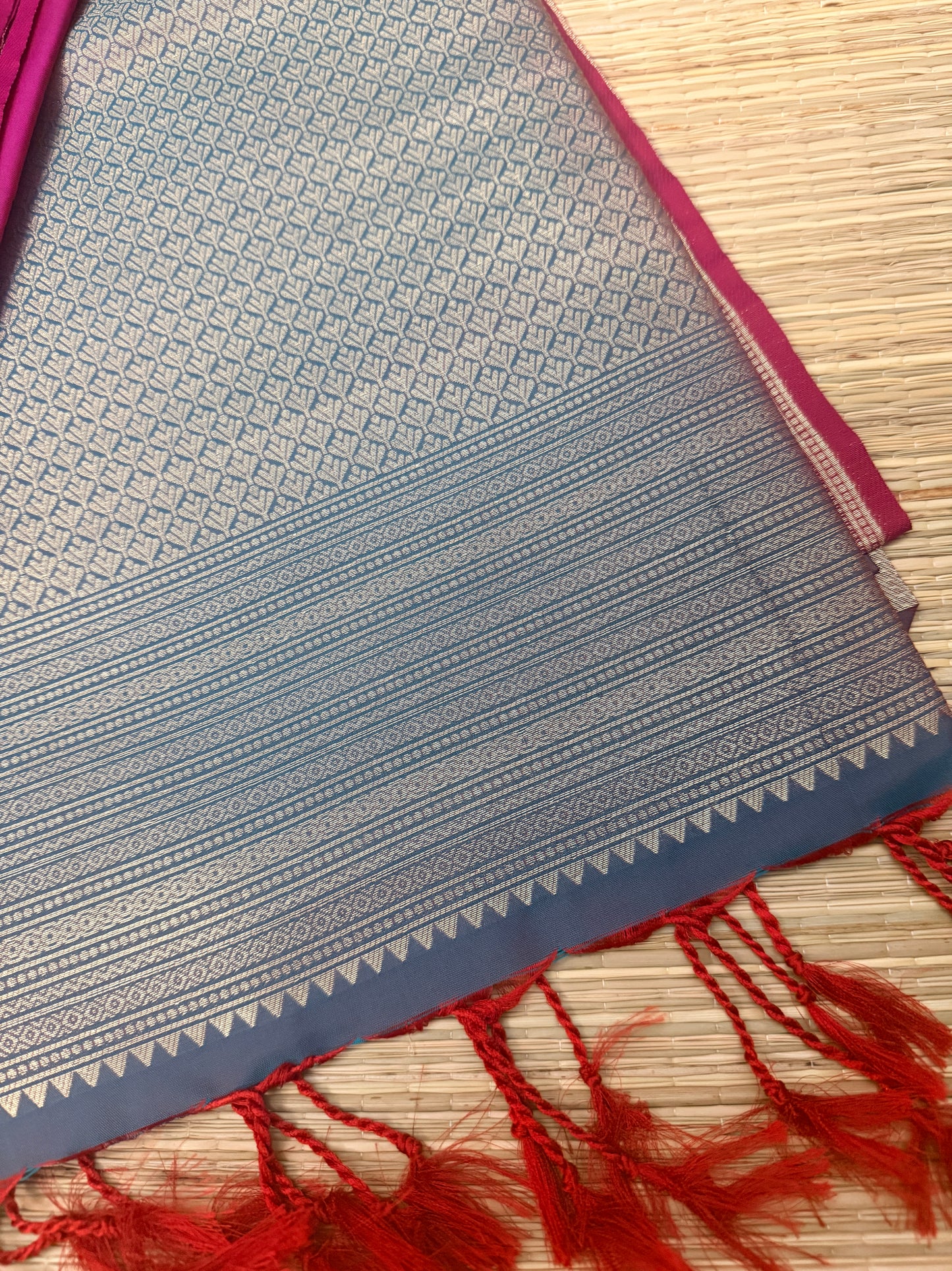 Magenta Border & All-Over Silver Zari Pallu