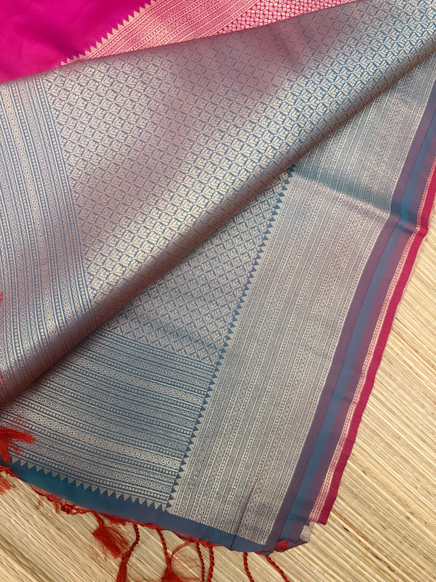 Magenta Border & All-Over Silver Zari Pallu
