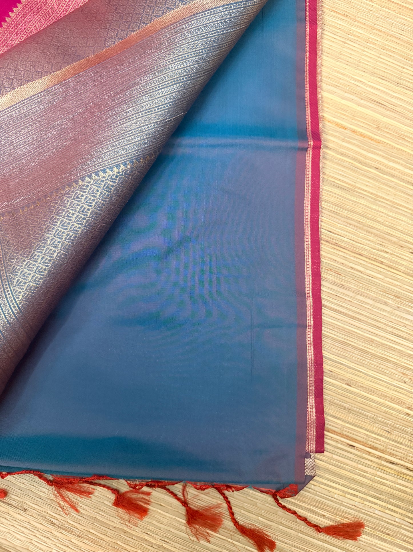 Magenta Border & All-Over Silver Zari Pallu