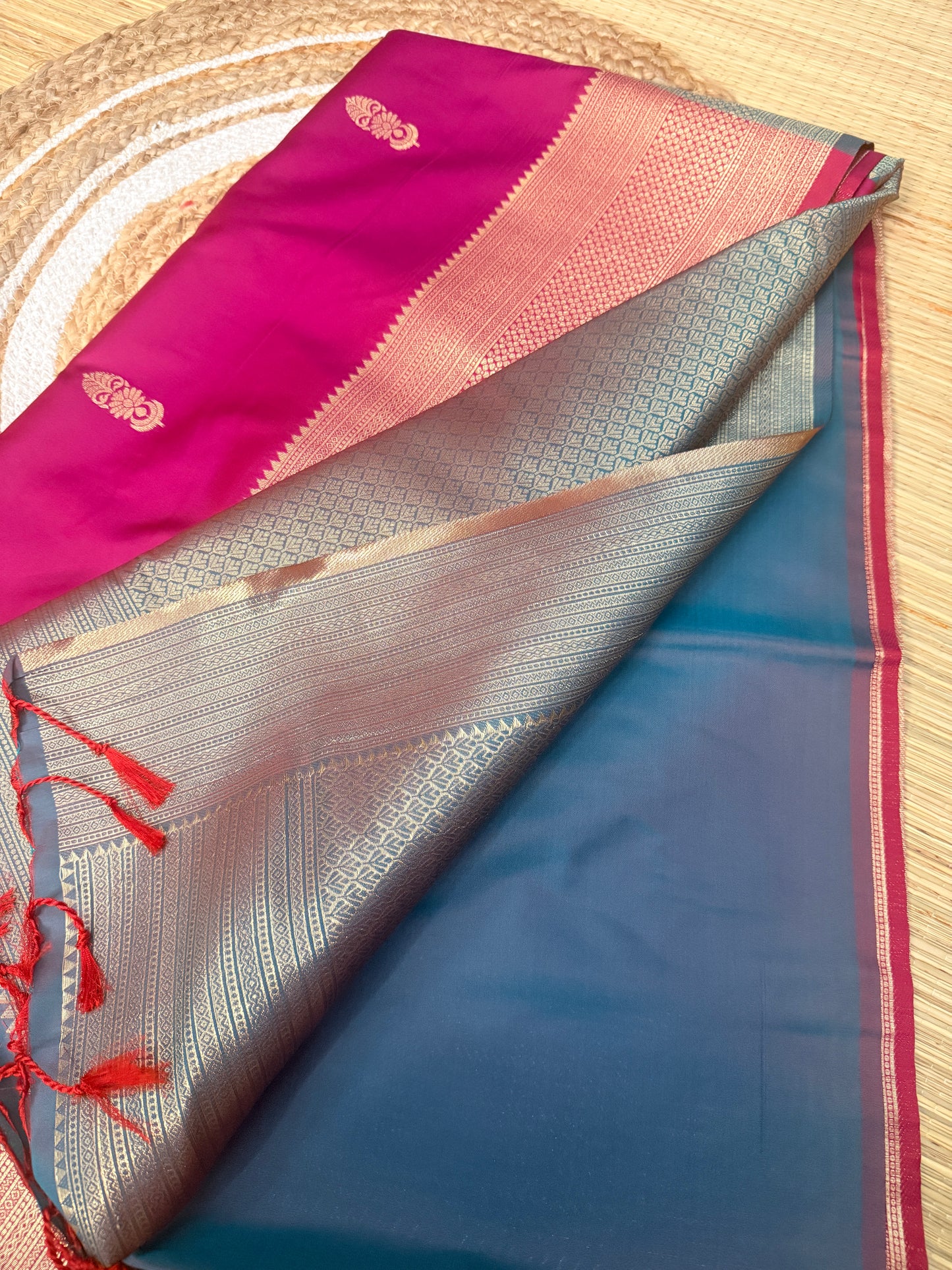 Magenta Border & All-Over Silver Zari Pallu