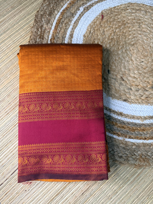 Mustard & Magenta Silk Saree with Zari Border