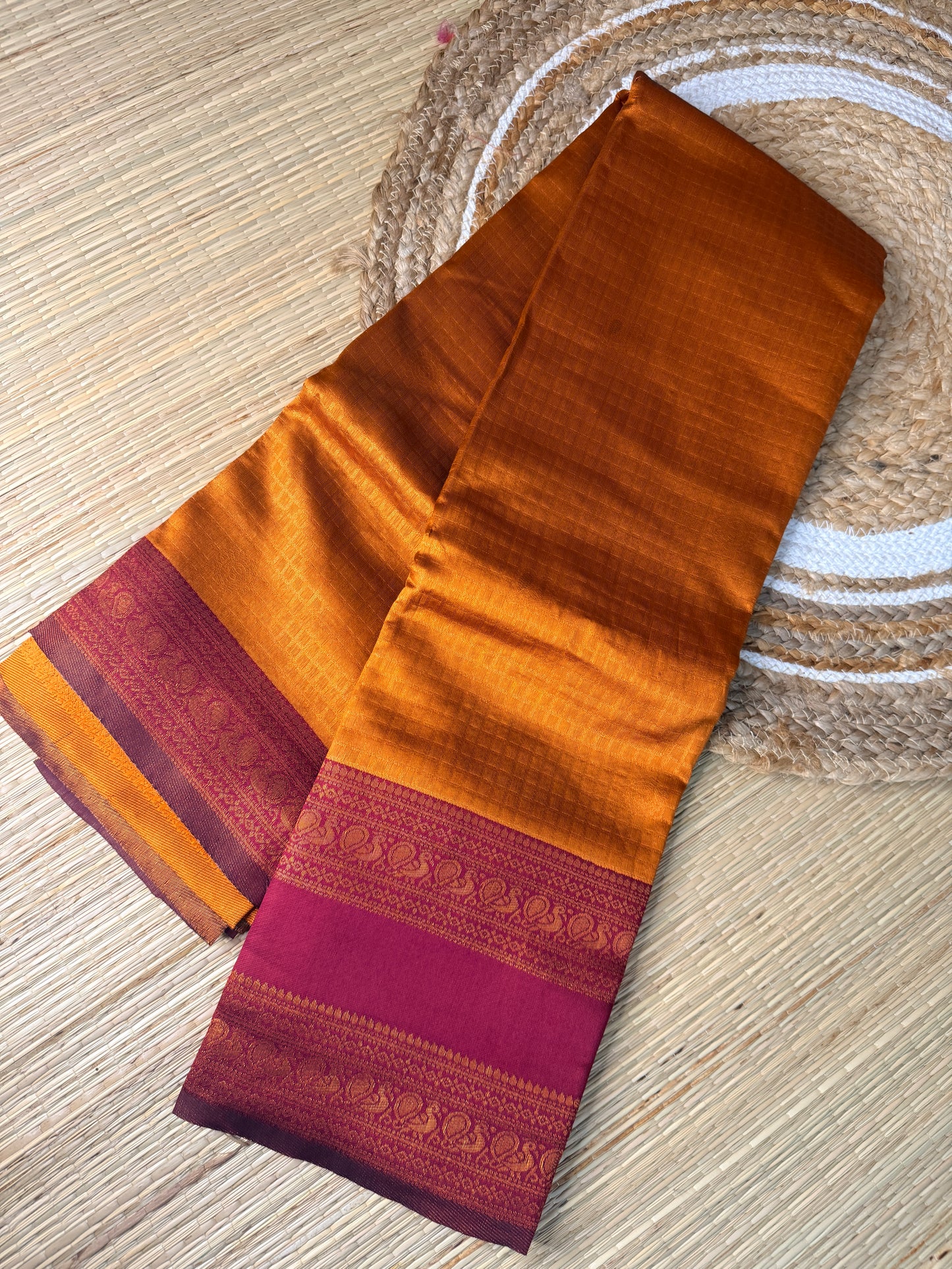 Mustard & Magenta Silk Saree with Zari Border