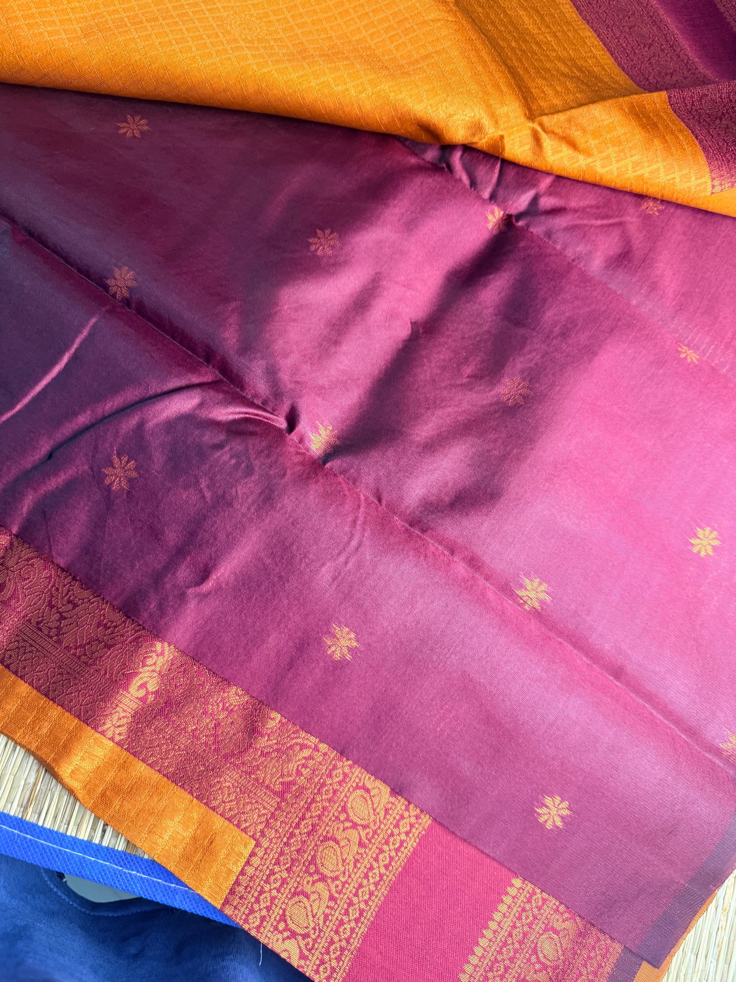 Mustard & Magenta Silk Saree with Zari Border