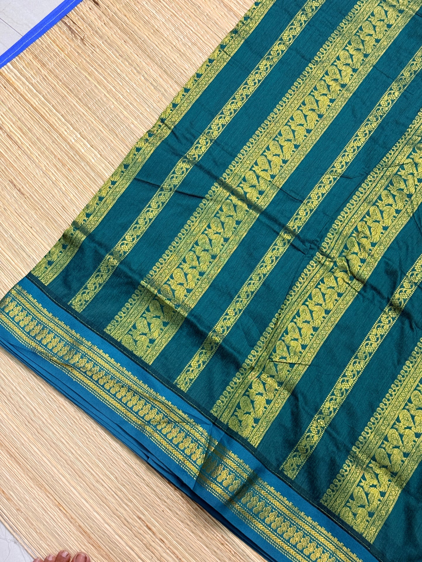 Kalyani Cotton Saree – Purple & Teal with Gold Buttas