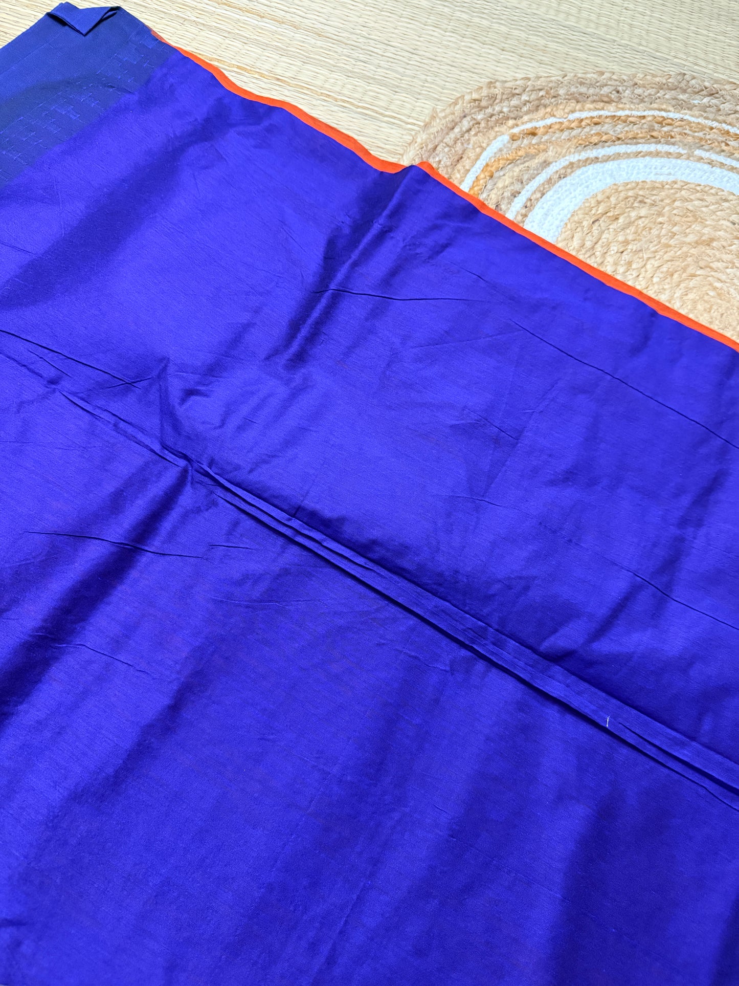 Orange & Royal Blue Kalyani Cotton Saree with Temple Butta & Floral Zari Pallu