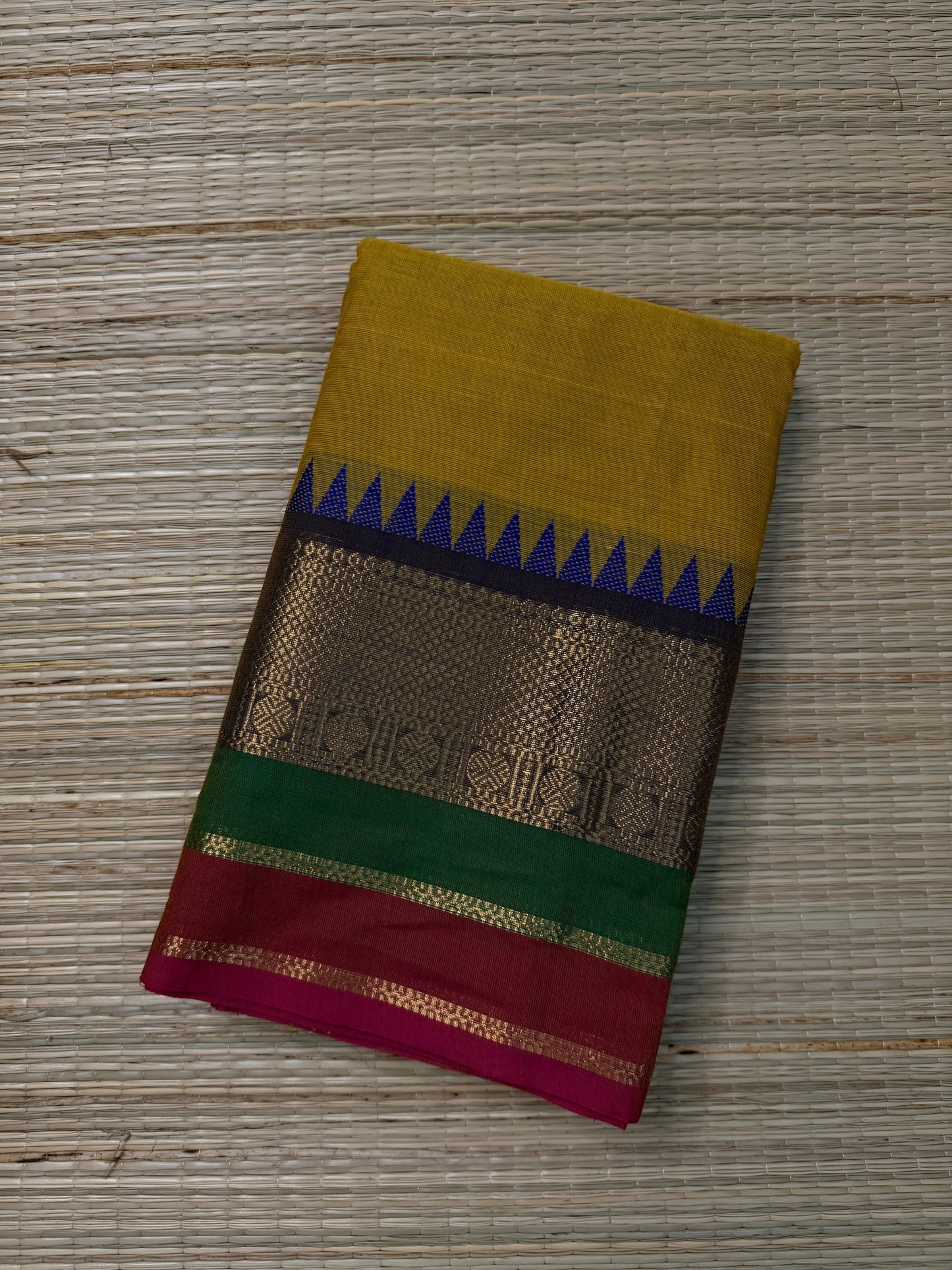 Yellow Kanchi Cotton Saree with Multicolour Zari Border