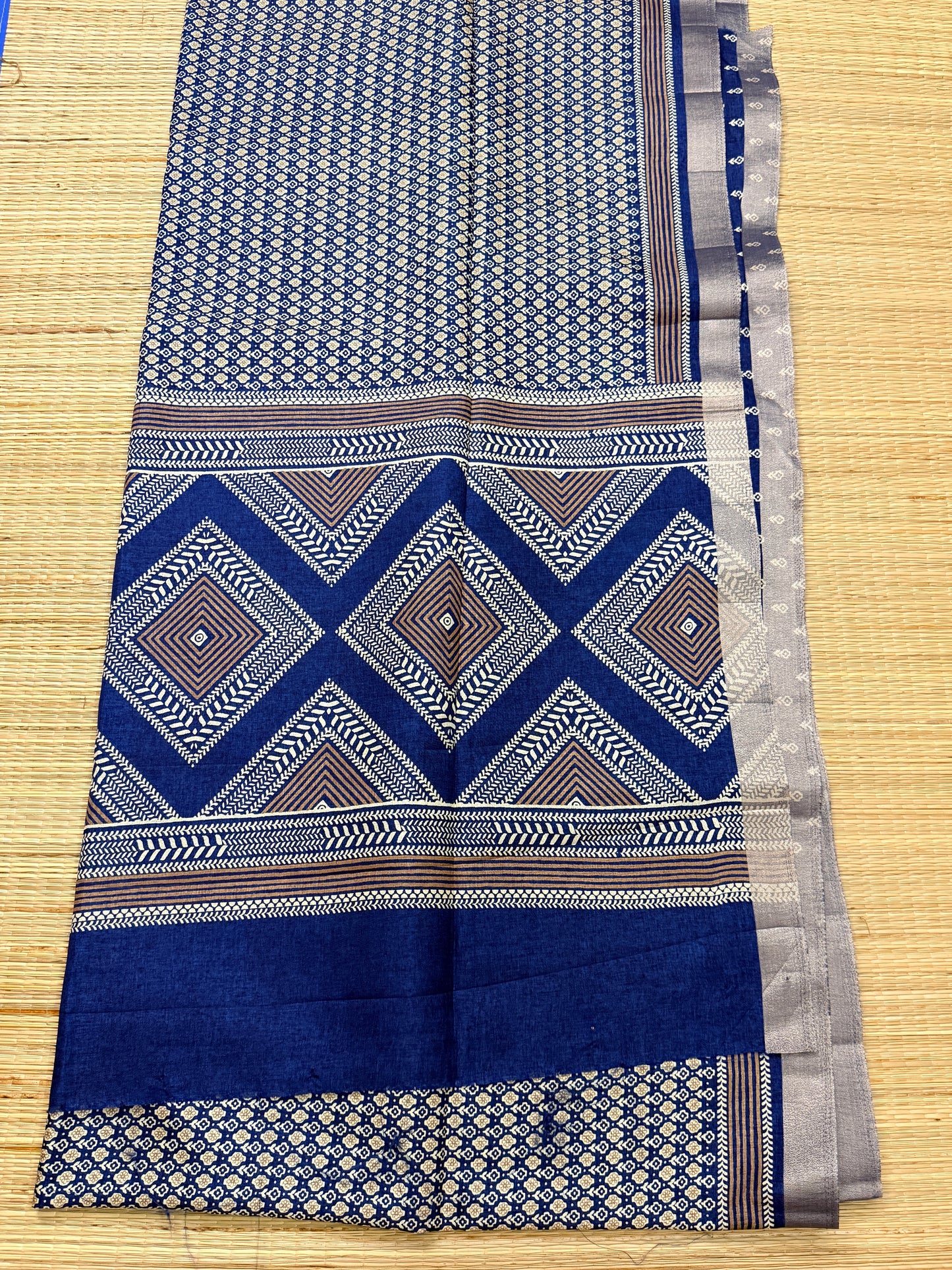 Navy Blue Tussar Silk Saree with All-Over Embroidery & Paisley Embroidered Pallu