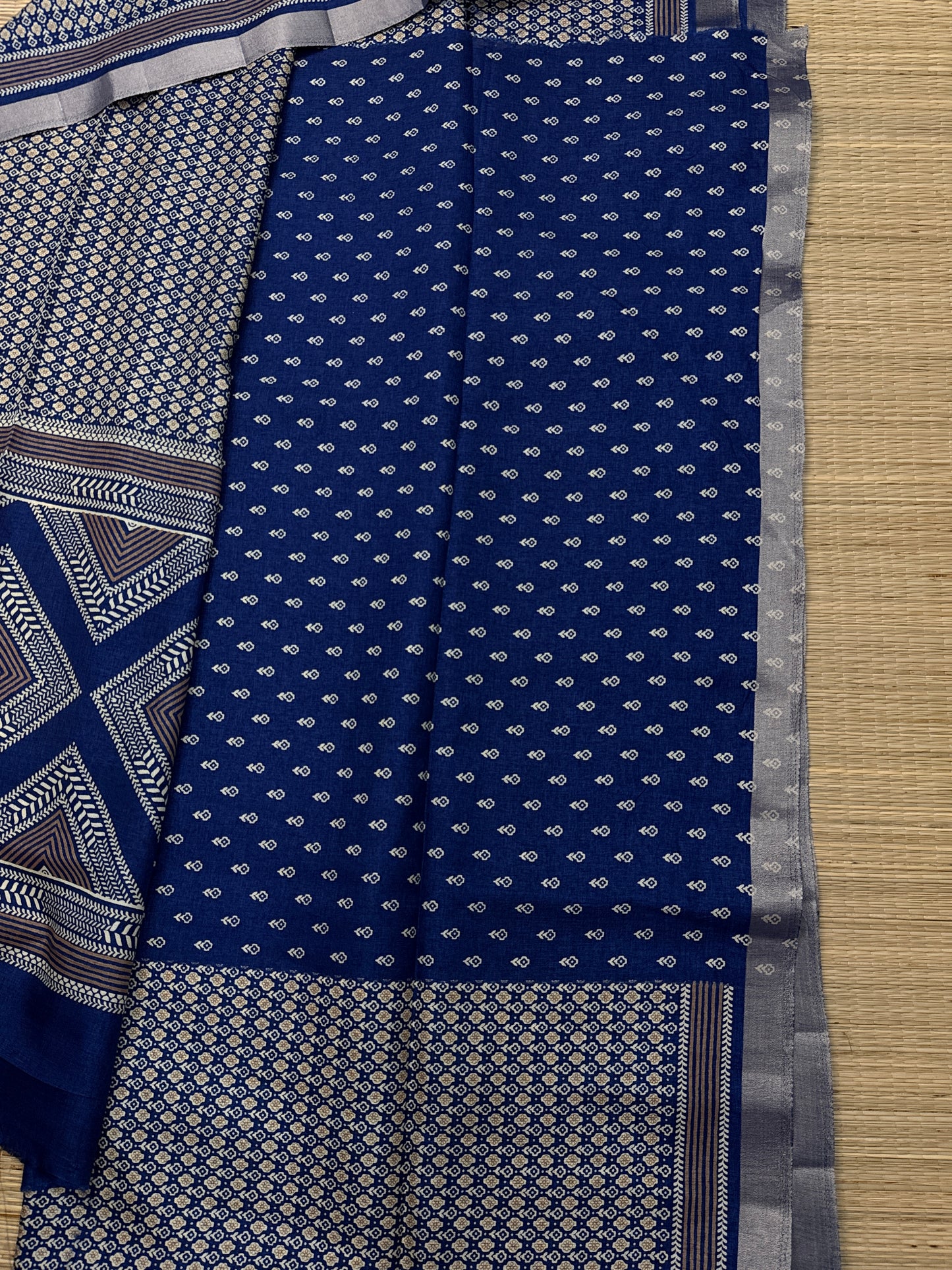 Navy Blue Tussar Silk Saree with All-Over Embroidery & Paisley Embroidered Pallu