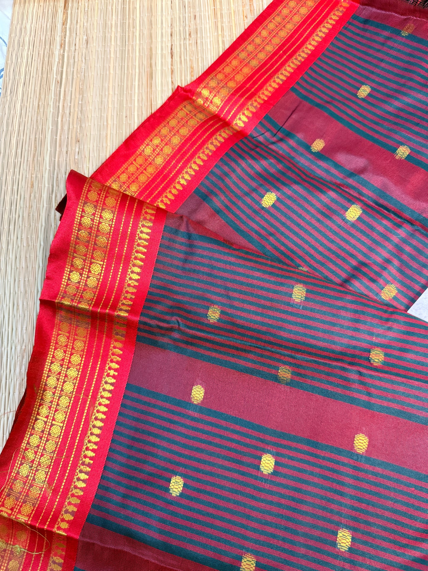 Dual Tone Semi Silk Saree – Wine & Red with Gold Zari SS13