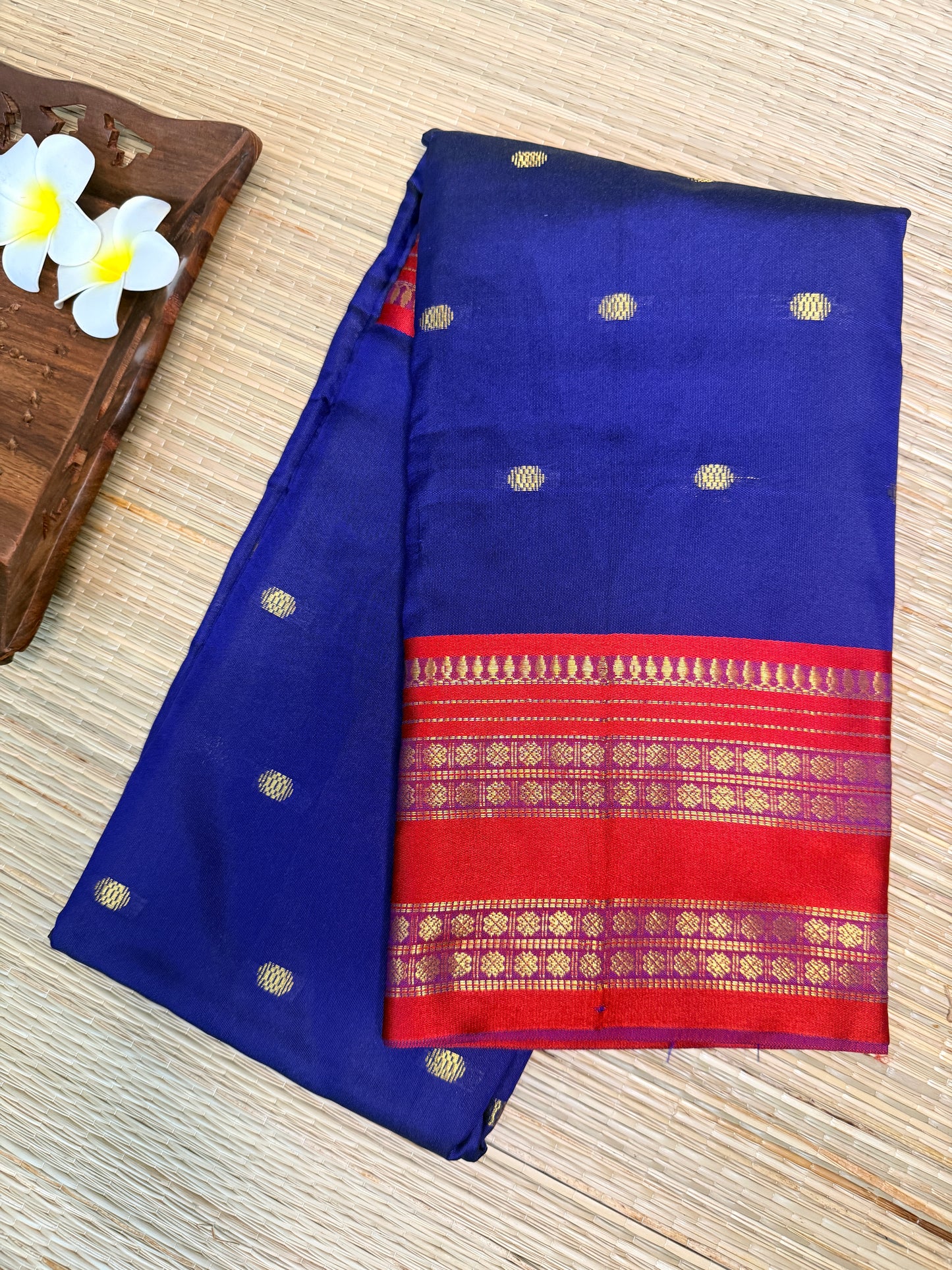 Royal Blue Semi Silk Saree with Maroon Zari Border SS12