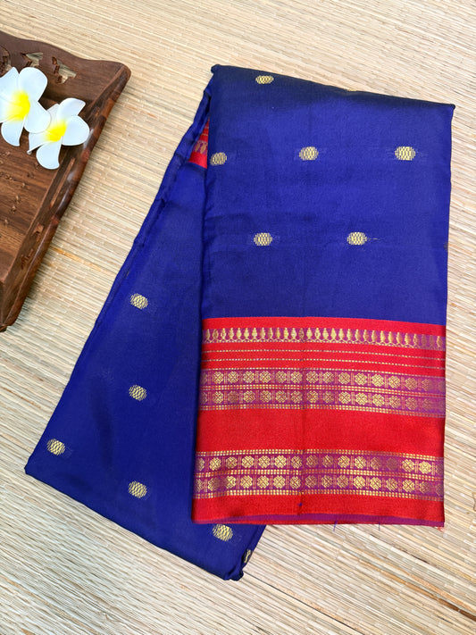 Royal Blue Semi Silk Saree with Maroon Zari Border SS12