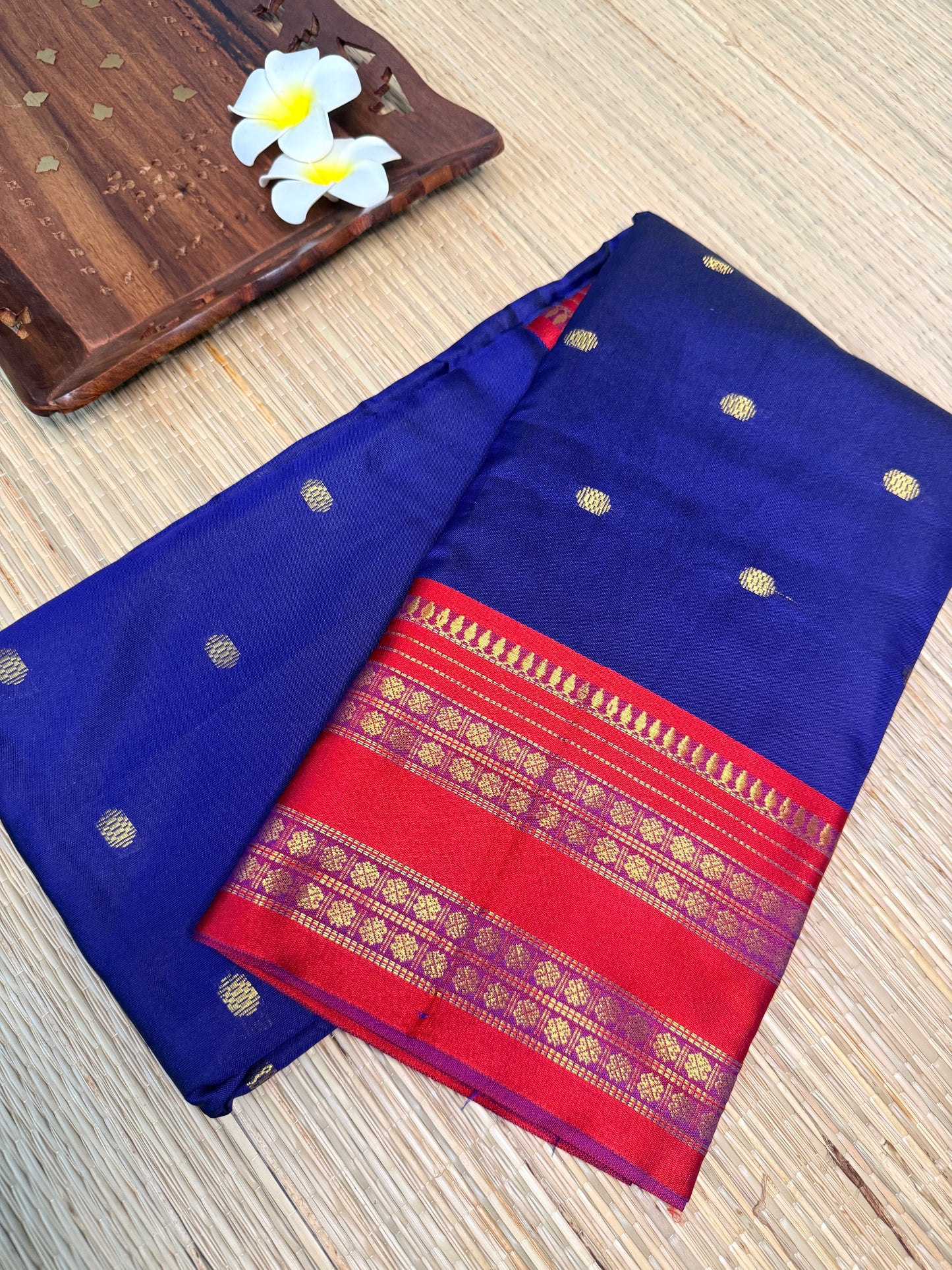 Royal Blue Semi Silk Saree with Maroon Zari Border SS12